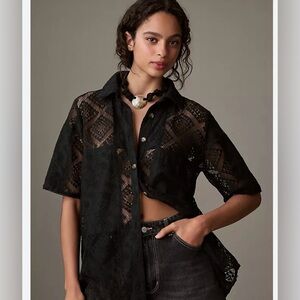 FARM Rio Black Lace Button Down Shirt